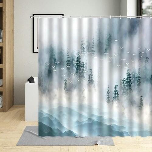 Nature Forest Landscape Bathroom Decor Screen Waterproof Shower Curtain Polyester Hanging Curtains Wall Decoration With Hooks