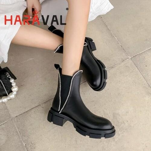 HARAVAL Women Boots Shoes Martin Boots Platform Solid Round Toe Black Spring/Autumn Modern Motorcycle Boots Shoes Footwear E328L