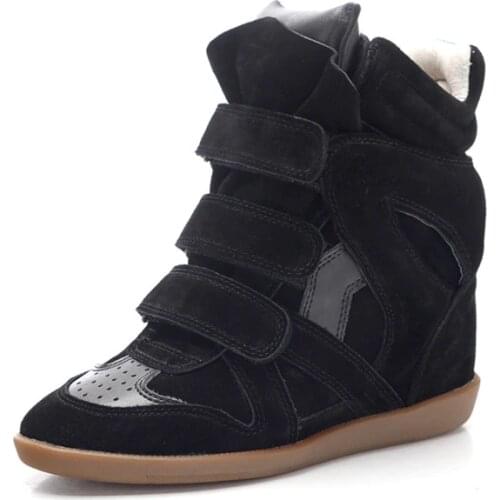 Fashion Runway Invisible Wedge Shoes Woman Suede Leather Ankle Boots Sneakers Mixed Color High-top Casual Shoes Autumn Winter