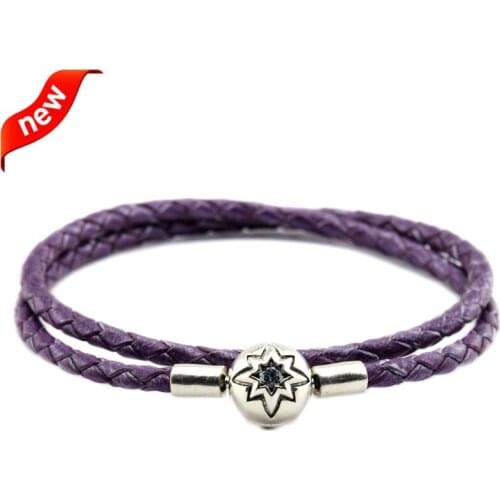 Bright Purple Leather Bracelet Fits Sterling Silver Charms Beads for Women DIY Jewelry Making Wholesale