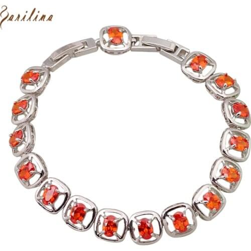 Fashion Bracelets For Women 2020 Charm Bracelets Bangles Oval Garnet Jewelry Red Crystal Silver Color Bracelet 7.87 Inch B385