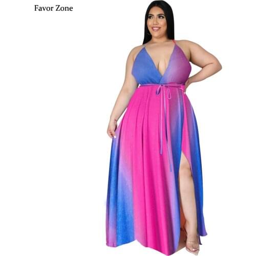 Summer Bohemian Plus Size Long Dresses For Women Sexy Spaghetti Strap V Neck Backless Tie Dye Floral Print Maxi Beach Dress 5XL