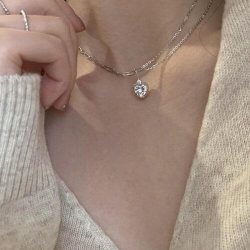 925 Sterling Silver Zircon Heart Charm Necklaces For Women link Chain Party Wedding Jewelry Choker dz151