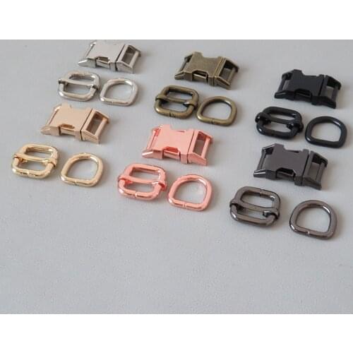 10Sets/Pack 15mm Dog Collar Accessory Clip Paracord Metal Clasp Belt D Ring Snap Hook Adjuster Harness Straps Buckle Hardware