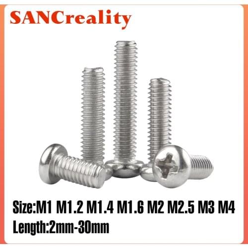 100Pcs 50pcs M1 M1.2 M1.4 M1.6 M2 M2.5 M3 M4 DIN7985 GB818 304 Stainless Steel Cross Recessed Pan Head Screws Phillips Screws