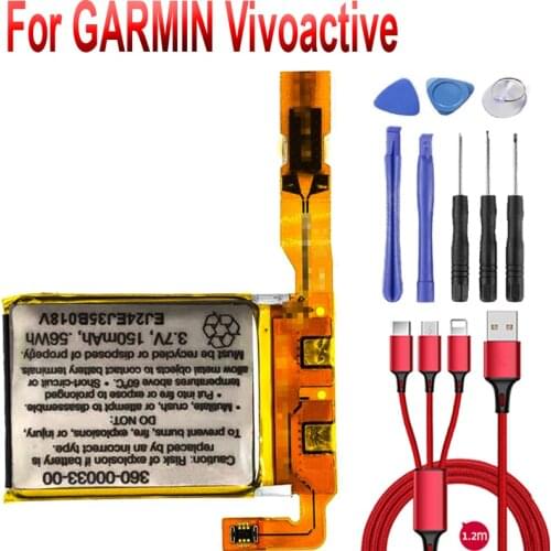 360-00033-00 Replacement Battery for Garmin ViVOACTIVE Smart watch Li-ion Rechargeable Vivoactive Battery +USB cable+toolkit