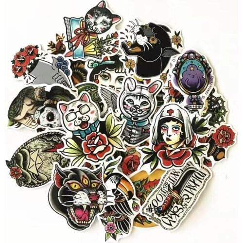 TD ZW 50Pcs/lot Old School Style Tatoo Girl Stickers For Car Snowboard Laptop Luggage Skateboard DIY Vinyl Home Decor