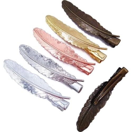 Free Ship 100piece 35mm Hair Clips with 12x52mm Feather Hairgrips accessories Duckbill Clip Jewelry Findings Wholesale HCF04