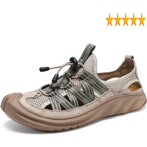 Large Outside Men Summer Sandal Size 38-48 Hollow Out Splice Mesh Wading Shoes Mens Breathable Slip On Flat Fisherman Sandals