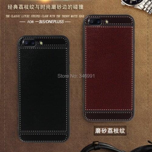 Smile Case for Oneplus 5 Coque silicon 5.5 inch Soft Black silicone Classic litchi stripes Funda for One plus 5 Case leather