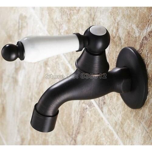 Black Oil Rubbed Bronze Wall Mounted Ceramic Handle Mop Pool Faucet / Laundry Sink Cold Water Tap Wav118