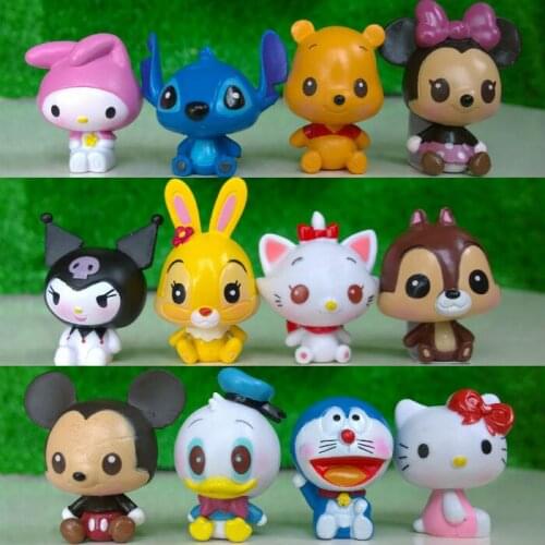 Disney Toys 12pcs/Lot Kawaii Anime Mickey Minnie Mouse Pvc Action Figures Doraemon Figurines Kids Toys For Boys Gift