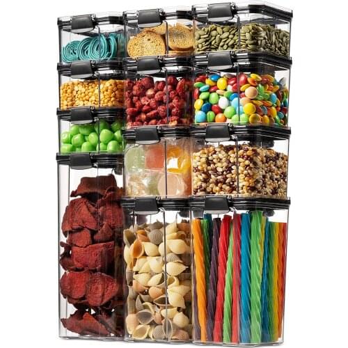 Food Airtight Storage Containers Plastic Transparent Sealed Cans Kitchen Canister for Cereal Rice with Lids 700/1300/1800ML #40