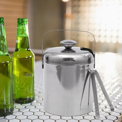 1.3L Stainless Steel Ice Cube Container Double Walled Ice Bucket with Tongs And Lid Ice Container