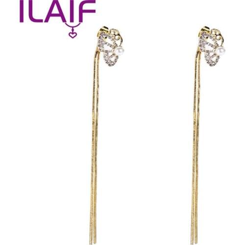 Korean Insert Crystal Bowknot Women Earrings Tassel Earring Drop for Women Jewelry Brincos Femininos