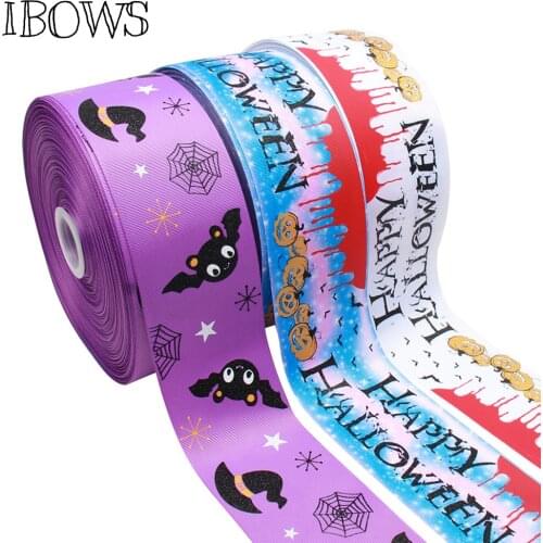 IBOWS 3'' 75mm Halloween Grosgrain Ribbon Spider Printed Festival for DIY Hair Bow Accessories Gift Decoration Materials 2yards
