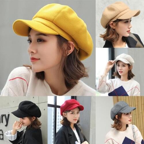 HOT SALES!!! Fashion British Style Felt Solid Color Wide Brim Women Beret Autumn Winter Warm Peaked Cap Hat Artist Easy-matching