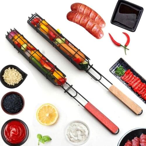 Hot Barbecue Net Clip Fish Vegetable Roasting Grilling Basket With Folding Handle Outdoor Diy Barbecue Nonstick Burger Mesh Bbq