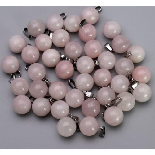Fashion 14MM natural stone Quartz Rose Round ball Pendants & necklaces for making Jewelry charm Point parts 50pcs/lot wholesale