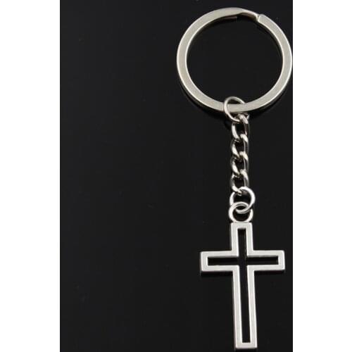 Fashion Keychain 38x21mm Hollow Cross Silver Color Pendants DIY Men Jewelry Car Key Chain Ring Holder Souvenir For Gift