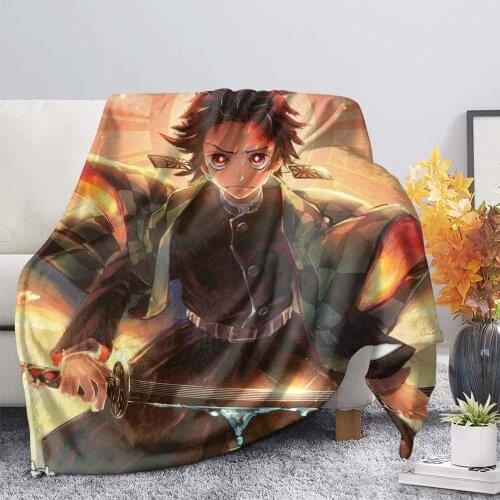Anime Devils Blade Anime Flannel Soft Warm Blanket Demon Slayer Printed Bedding Cover Sofa Travel Office Cartoons Blanket