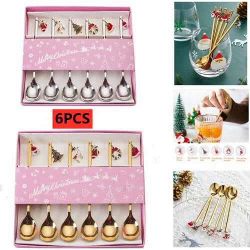 6PcsCoffee Spoon Mixing Scoops Stirring Spoons Stainless Steel Spoon Christmas Gift Box Set Party Table Ornaments Coffee Spoon