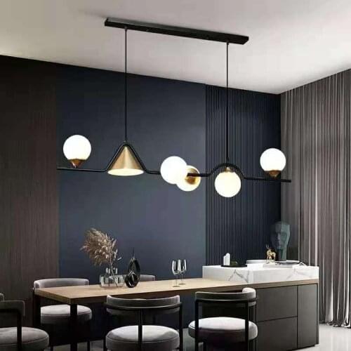 2021 Nordic New Dining Table Pendant Light Fixture Home Decor Kitchen Round Ball Glass Light Dining Room Bar Long Hanging Lamp
