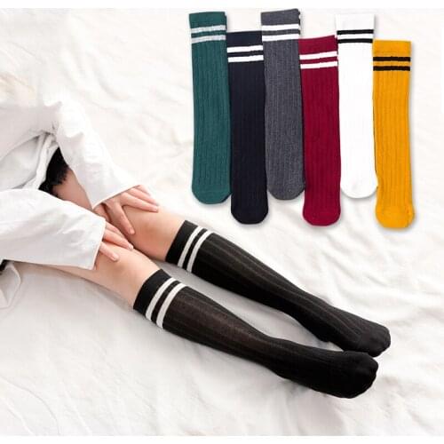 2021 Spring New Childrens Tube Socks Thin Striped Cotton Stockings Boys and Girls Baby Students Over The Knee Sports Socks