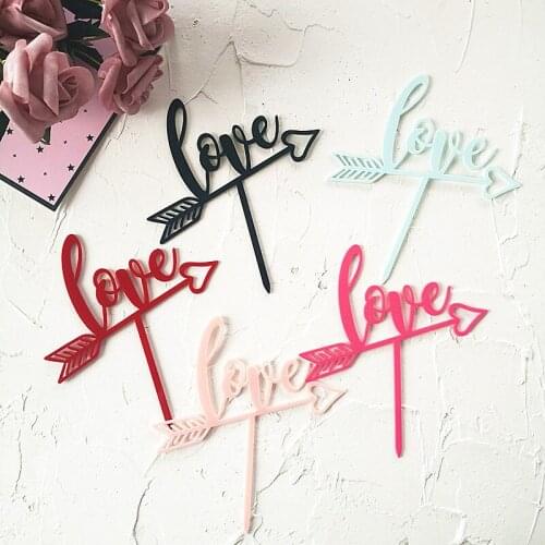 New Happy Valentines Day Cake Topper Wedding Arrow Love Heart Cake Topper for Valentines Day Wedding Party Cake Decorations