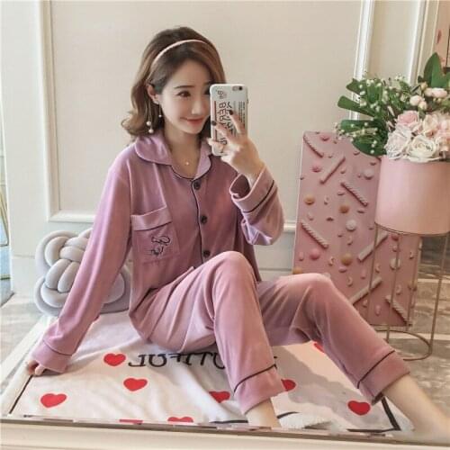 Winter pajamas womens new type of gold velvet elastic chest opening secret protection suit household clothes pajamas