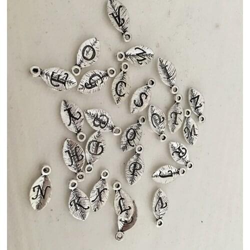 130 pieces/lot Leaves Shape A-Z Initial Letter Alphabet Pendant Greek Charms 7*15mm Letter Charm for Making Jewelry Accessories