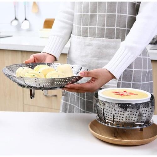 Steamed Food Rack Kitchen Stainless Steel Steamer Fruit Basket Retractable Folding Steamed Food Rack Steamer Cooking Tool