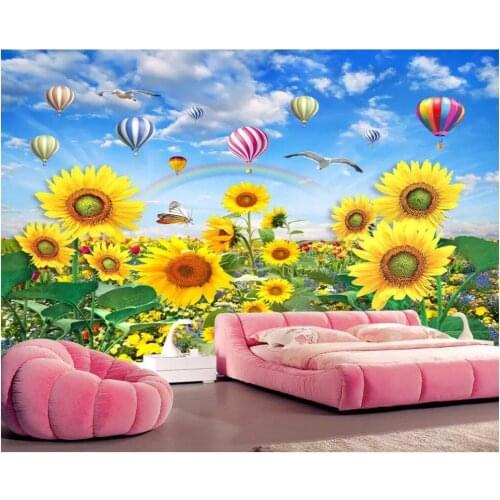 Custom photo 3d wallpaper Sunflower smile beautiful sea of flowers living room Home decor 3d wall murals wallpaper for walls 3 d