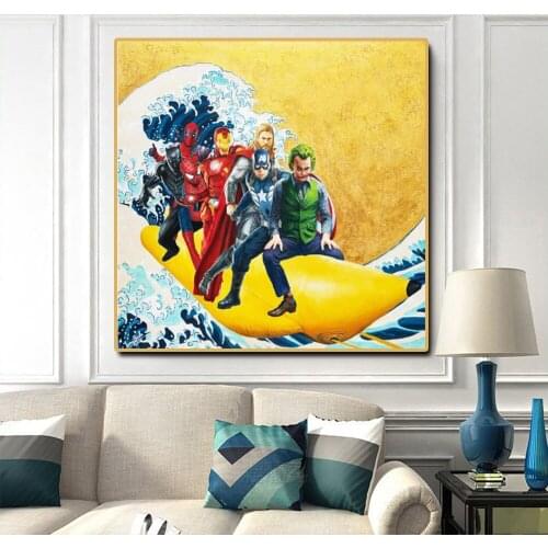 Joker and Superhero On Banana Boat Prints Famous Posters Graffiti Art Marvel Canvas Paintings For Living Room Decoration Cuadros