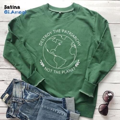 Dropship The Patriarchy Not The Planet Women Sweatshirt Feminist Harajuku Hoodie Save The Earth Pullover Jumper Plus Size Tops