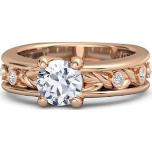 Luxury Ring Jewelry 2 Colors Leaves White Round Crystal Zirconia Female Engagement Ring for Women Party Jewelry Accessories