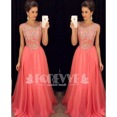 Luxury Crystal Beaded Pink Prom Dress 2019 Sheer A-Line Formal Party Dresses Prom Gowns Vestidos De Fiesta Abendkleider Abiye