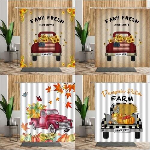 Farm Car Shower Curtain For Bathroom Decors Pumpkin Sunflower Maple Leaf Bath Room Accessories 3D Autumn Pattern Fabric Curtains