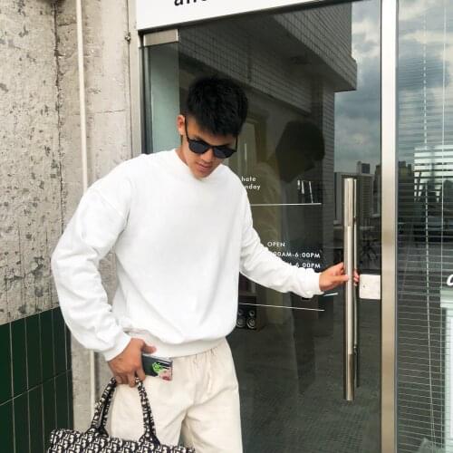 NEW Spring Basic Loose Casual Trend Wild Sports Solid Color Pure Cotton Drop Shoulder Sweater Men Long Sleeves