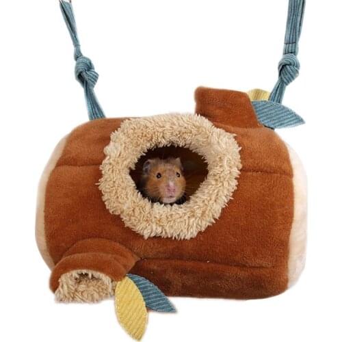 Warm Cute Cotton Stump Shaped Hamster Sleeping Bed Chinchilla Hammock Hamster Hanging Tunnel Bird Glider Hanging Cage Nest
