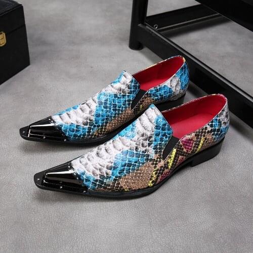 Summer Casual New Mens Classic Fashion Shoes Personality Crocodile Pattern Pointed Toe Leather Low-cut Color Mens Shoes