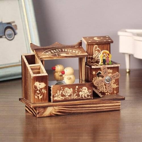 Birthday gift music box decoration dynamic rotating bear music box, wooden crafts, student gifts home decoration accessories