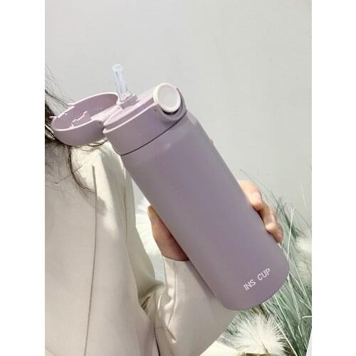 Vacuum Cup-Style Simple Adults Water Cup Cute Creative Fresh Personality Trend with Straw Cup Bottle