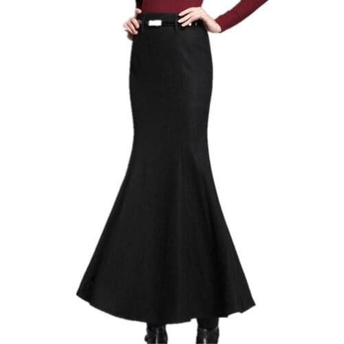 Ankle length winter elegant Woolen Long Skirts Women high waist Slim package hip mermaid trumpet skirt