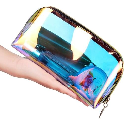 300Pcs Cosmetics Makeup Bag Custom Logo Golden Holographic Transparent Brushes Case