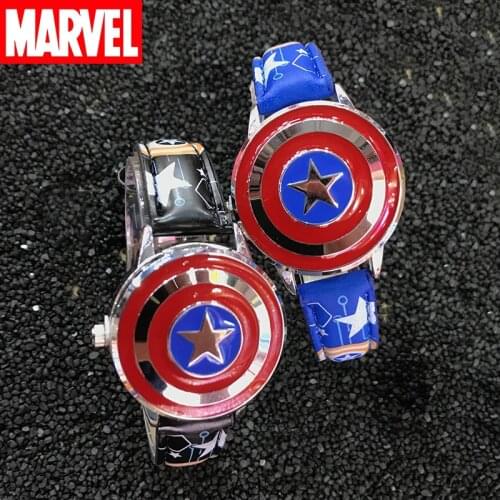 Disney Captain America Flip Lid Watch Cartoon Anime Figure Marvel The Avengers Children Quartz Watches Boy Watch Gift Kids Toy
