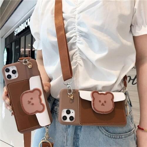 Cute Bear Phone Case For Huawei Honor 9S 9A 9C 9X 10X Lite 10 10i 20 Pro 8S 8X 8C 8A Leather Coin Bags Strap Cover