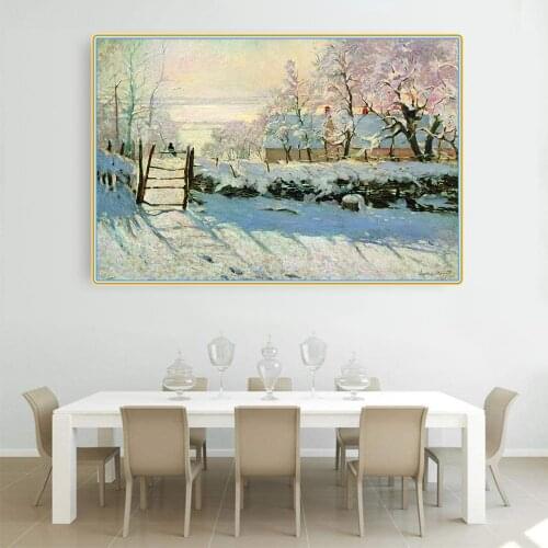 Citon Claude Monet《The Magpie》Canvas Art Oil Painting Famous Artwork Poster Picture Modern Wall Decor Home Decoration