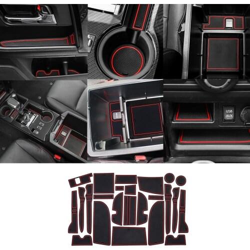 Door Slot Cup Mat Holders Mats for Toyota 4 Runner 2010-2019 Car Interior Accessories Latex Red White 24pcs/1set Car Styling