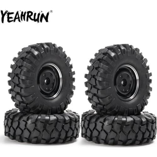 YEAHRUN 1.9" Beadlock Wheel Rim and 1.9" Rubber Tires Set for 1/10 Axial SCX10 RC Crawler Car Wheels Parts